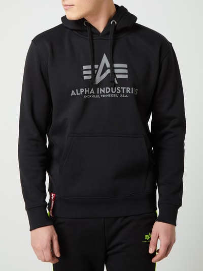 Alpha Industries Bluza z kapturem z odblaskowym nadrukiem z logo  Czarny 4