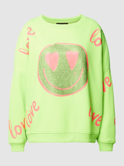 miss goodlife Sweatshirt mit Ziersteinbesatz Modell 'LOVE HEARTFACE' Neon Gruen 2