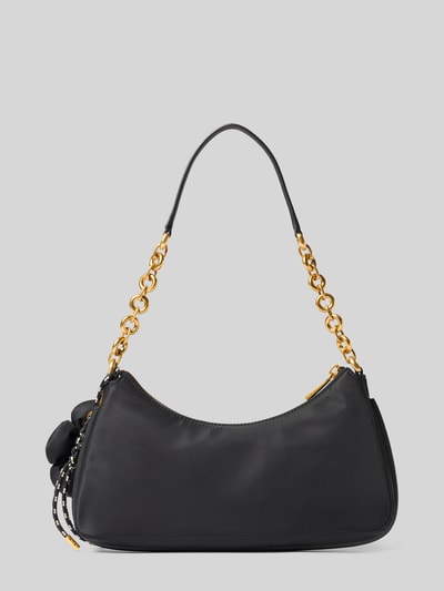 Produktfoto, schwarze Shoulder Bag mit floralem Accessoire Modell 'Nolita' von MICHAEL Michael Kors, goldene Gliederkette, glatte Textur