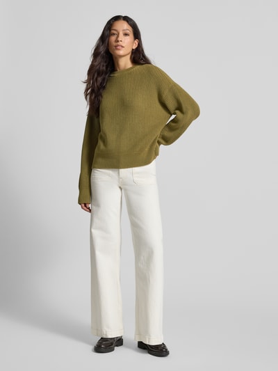 Jake*s Casual Sweter z dzianiny o kroju oversized z prążkowanymi wykończeniami Oliwkowy 1