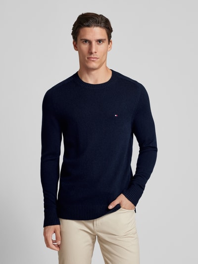 Tommy Hilfiger Sweter wełniany z wyhaftowanym logo Granatowy 4