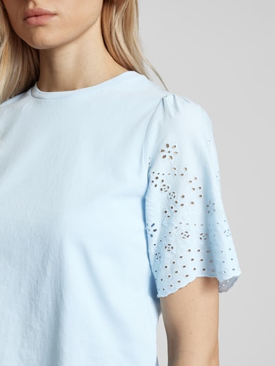 YAS T-shirt met broderie anglaise, model 'YASLEX' Lichtblauw - 3