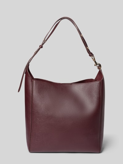 Produktfoto, Handtasche mit Magnetverschluss Modell 'DALMA' von MANGO in Dunkelrot, glatte Lederoptik, verstellbarer Schulterriemen, Karabinerverschluss, Breite 31 cm, Länge 33 cm, Tiefe 11 cm, Länge Schulterriemen 52 cm