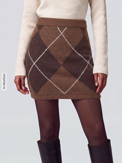 VERO MODA spódnica mini z wzór w romby Czekoladowy melanż 4