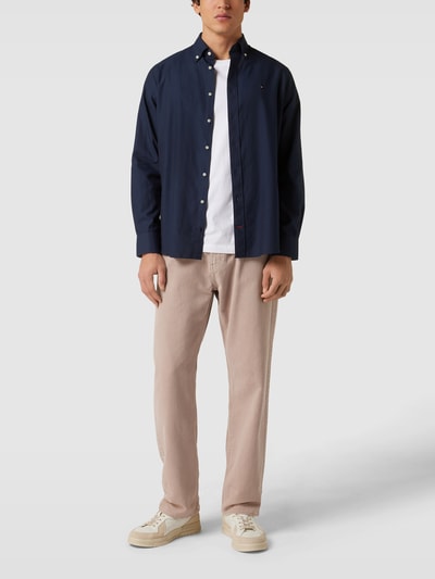 Tommy Hilfiger Regular Fit Business-Hemd mit Label-Stitching Modell 'SOLID' Marine 1