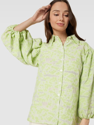 MOS MOSH Bluzka koszulowa ze wzorem na całej powierzchni model ‘MAGANA’ Jabłkowozielony 3