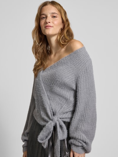 ONLY Kurtka z dzianiny o kroju regular fit z prążkowanym wzorem model ‘AMANDA’ Jasnoszary melanż 3