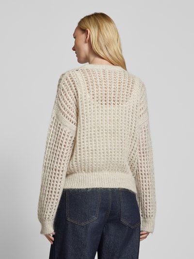 Stefanel Strickpullover mit Lochstickerei Sand 5