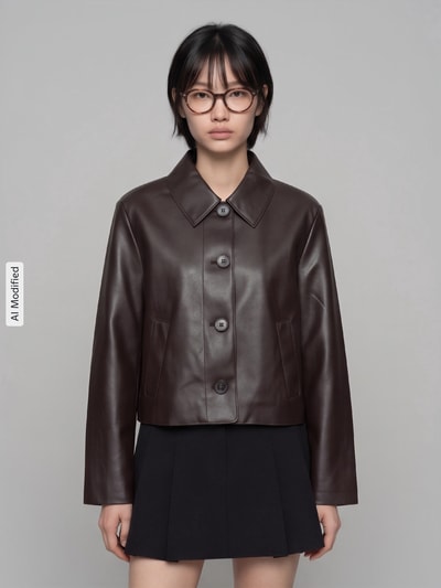 s.Oliver RED LABEL Regular Fit Kunstlederjacke mit Umlegekragen Dunkelbraun 4