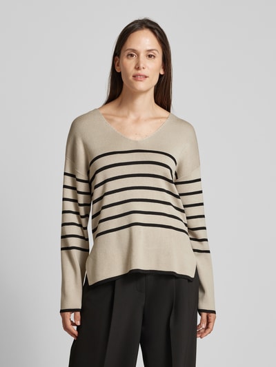 Vila Strickpullover mit V-Ausschnitt Modell 'OSTRIA' Beige 4