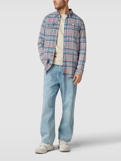 Scotch & Soda Regular fit flanellen overhemd met kentkraag, model 'checked brush' Blauw - 1