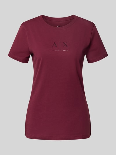 ARMANI EXCHANGE T-shirt o kroju regular fit z czystej bawełny z nadrukiem z logo Bordowy 2