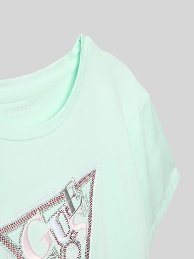 Productfoto, Regular Fit T-shirt met logo-stitching van guess, mintgroene katoenmix met pailletten en ronde hals, ruglengte maat 128 48 cm