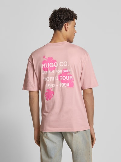 Hugo Blue T-shirt met labelprint, model 'Nodiwop' Roze - 5
