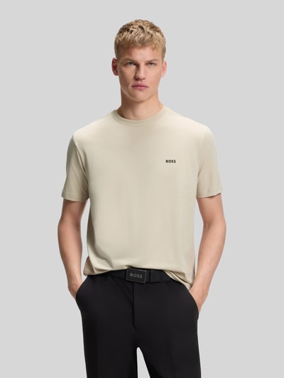 BOSS Green męski t-shirt o kroju regular fit z mieszanki bawełny Beżowy 4