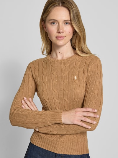 Polo Ralph Lauren Strickpullover mit Zopfmuster Modell 'JULIANNA' Camel 3