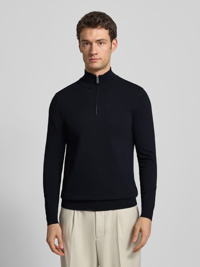 Profuomo Slim Fit Strickpullover mit Seiden-Anteil und Reißverschluss Marine 4