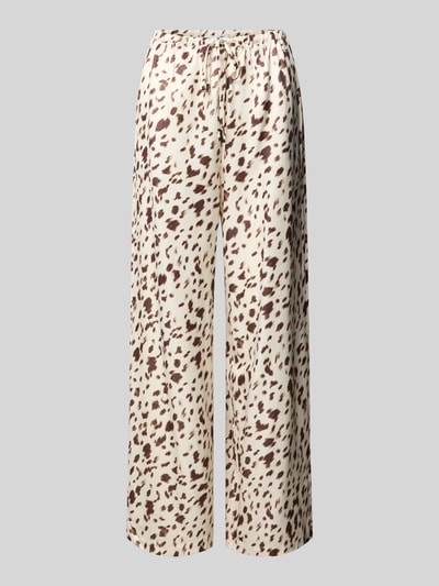 Produktfoto, Stoffhose aus Viskose-Mix mit elastischem Bund Modell 'Verde' von OH APRIL, beige mit braunem Muster, weiter Schnitt, glatte Textur