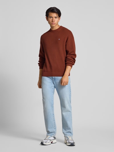 Calvin Klein Jeans Oversized gebreide pullover met ribboorden Roestrood - 1