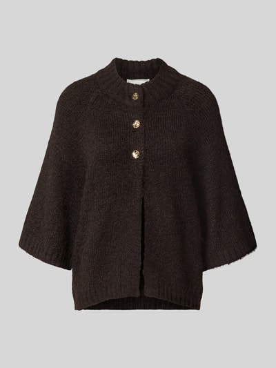 Produktfoto, Relaxed Fit Cardigan mit Woll-Anteil Modell 'Benutta' von Neo Noir in dunklem Braun, Strick-Optik, Knopfleiste, 1/2-Arm