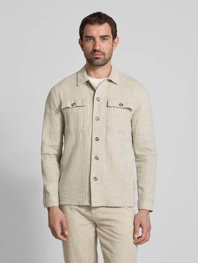 Lindbergh Relaxed Fit Hemdjacke aus Baumwoll-Leinen-Mix Sand 4