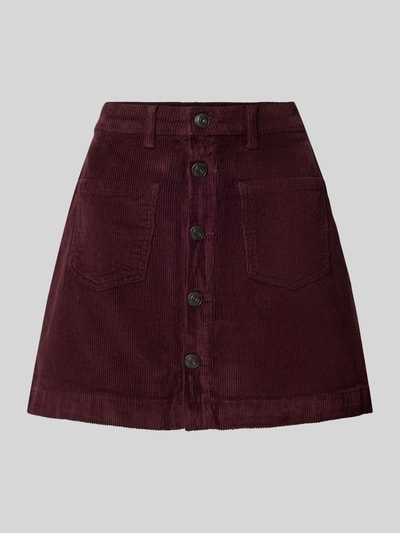 Produktfoto, Eng anliegender Mini-Rock aus Baumwoll-Mix Modell 'AMAZING' von ONLY in Dunkelrot mit Cordstruktur und sichtbaren Knöpfen, Damen Mini-Rock von ONLY