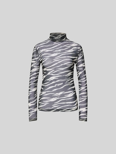 Produktfoto, Longsleeve im semitransparenten Design von Lala Berlin mit Allover-Animal-Print, Slim-Fit, Stehkragen, Elastischer-Material-Mix