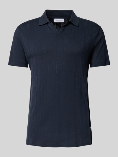 Produktfoto, Regular Fit Poloshirt in Jaquard-Strick von Lindbergh, dunkler Farbton, Reine Baumwolle, Polokragen, V-Ausschnitt, Label-Detail