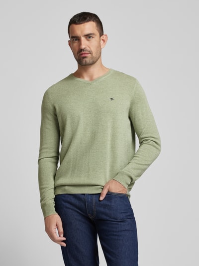 Fynch-Hatton Gebreide pullover met V-hals Kaki - 4