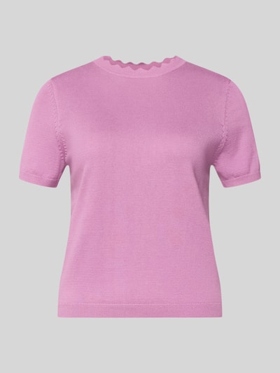 Produktfoto, Strickshirt mit Rundhalsausschnitt mit Wellensaum von Zero in Rosa, körpernaher Schnitt, 1/2-Arm, glatte Textur