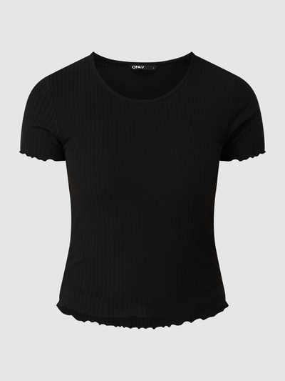 Only Cropped T-Shirt mit Rippenstruktur Modell 'Emma' Black 2