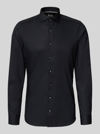 Produktfoto, Body Fit Business-Hemd aus Baumwolle mit Kentkragen von OLYMP Level Five in Schwarz, glatte Struktur, klassische Knopfleiste, Reine Baumwolle, Rückenlänge 79 cm, Schulterbreite 40 cm, Ärmellänge 65 cm, Herren Business-Hemd