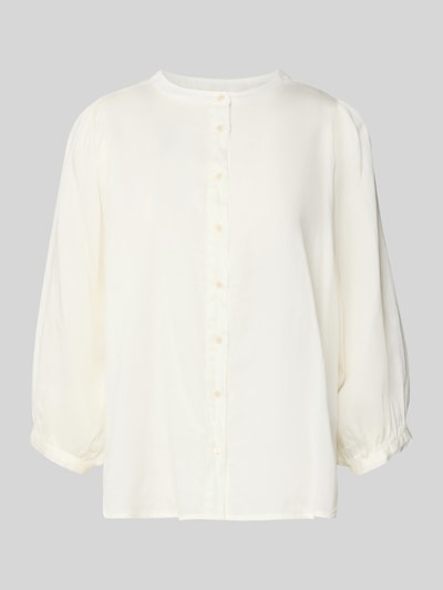 Produktfoto, Regular Fit Bluse mit Rundhalsausschnitt Modell 'FAVIOLA' von 0039 Italy aus reiner Baumwolle in Weiß mit 3/4-Arm und Knopfleiste.
