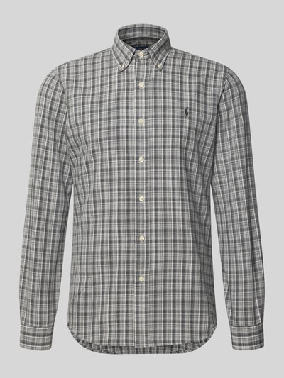 Produktfoto, Custom Fit Freizeithemd mit Button-Down-Kragen von Polo Ralph Lauren in Grau kariert, Reine Baumwolle, Knopfleiste, Label-Stitching