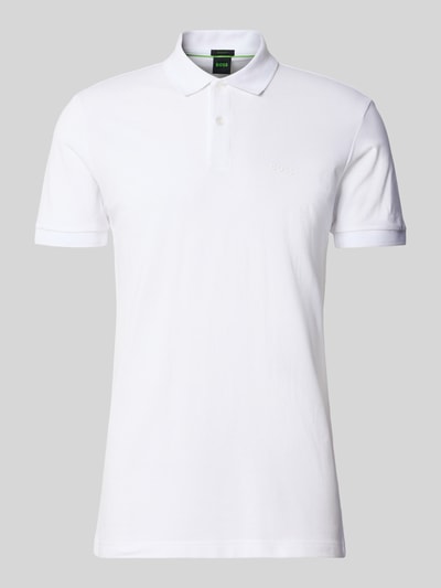 Produktfoto, biała koszulka polo Regular Fit Poloshirt aus reiner Baumwolle model 'PIO 1' von BOSS Green, gładka faktura