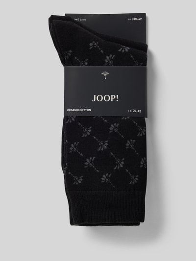 Produktfoto, Socken aus Baumwoll-Mix im 2er-Pack von JOOP! Collection, schwarz mit dezentem Muster, elastische Bündchen, Label-Details