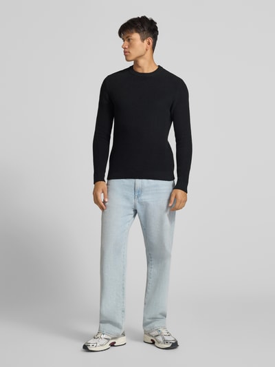 REVIEW Regular Fit Strickpullover aus reiner Baumwolle Black 1