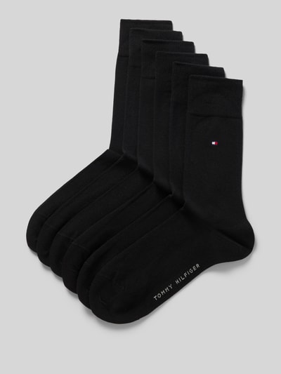 Produktfoto, Socken aus Baumwoll-Mix im 6er-Pack von Tommy Hilfiger, schwarz, glatte Textur, weißes Markenlogo, Herren Socken