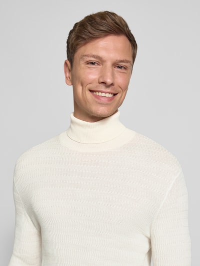Emporio Armani Rollkragenpullover mit gerippten Abschlüssen Weiss 3