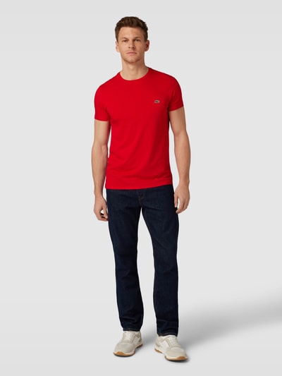 Lacoste T-Shirt in unifarbenem Design Modell 'Supima' Rot 1