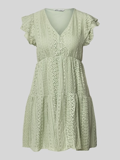 Produktfoto, Tailliertes Blusenkleid aus Baumwoll-Mix Modell 'HELENA' von Only, Optik: Unifarben, Mini-Länge, Stickerei, V-Ausschnitt.