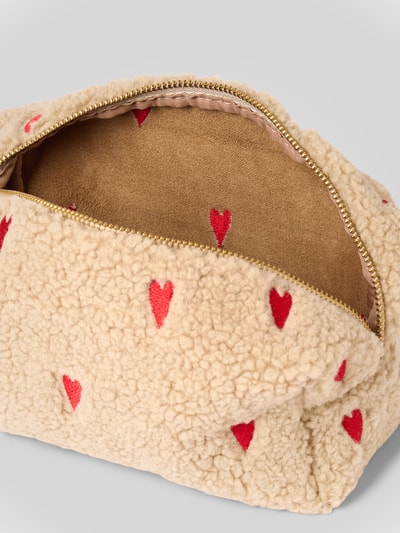 Productfoto, etui uit Teddybont met all-over motiefstitching, logodetail, hoofdvak met ritssluiting, Etui uit Teddyfell van Studio Noos, breedte 23 cm, lengte 11 cm, diepte 11 cm