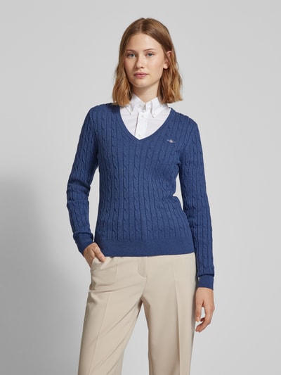 Gant Strickpullover mit Label-Stitching Rauchblau Melange 4