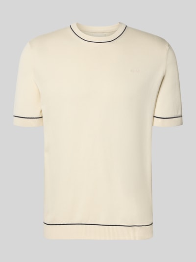 Produktfoto, Strickshirt mit Rundhalsausschnitt von Gant in Beige, Baumwoll-Modal-Mix, kurze Ärmel, gerippte Abschlüsse, gerader Schnitt