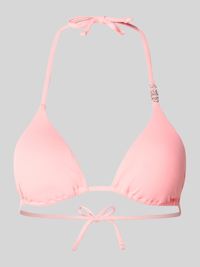 Produktfoto, Bikini-Oberteil mit Logo-Detail Modell 'Rem' von Guess, Damen Bikini aus Elastischer-Material-Mix, Strasssteinbesatz, rosa, glatte Textur