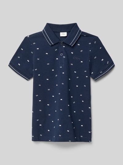 Produktfoto, Regular Fit Poloshirt aus reiner Baumwolle von s.Oliver RED LABEL, Optik:Allover-Muster, Polokragen, Label-Stitching, kurzarm, Piqué-Struktur, Farbe dunkelblau