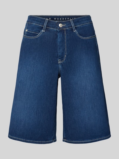 Produktfoto, Wide Leg Bermudas mit Eingrifftaschen Modell 'DREAM' von MAC aus Baumwoll-Mix mit Modal-Anteil, indigoblaue Farbe, sichtbare Nähte, kurze Hosenbeine, Bundweite bei Größe 36: 41 cm, Innenbeinlänge bei Größe 36: 33 cm.