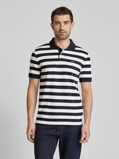 Gant Poloshirt met labelstitching, model 'STRIPE' Marineblauw - 4