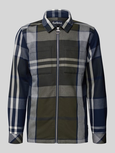 Produktfoto, Oversized Hemdjacke aus reiner Baumwolle von Barbour, Optik: unifarben mit Gitterkaro, Reißverschluss, Brusttaschen, reine Baumwolle, Label-Detail