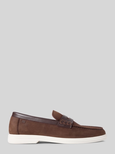 Produktfoto, Slipper aus echtem Leder von Tommy Hilfiger für Herren in Braun, Lederoptik, abgerundete Schuhspitze, flache Absatzform
